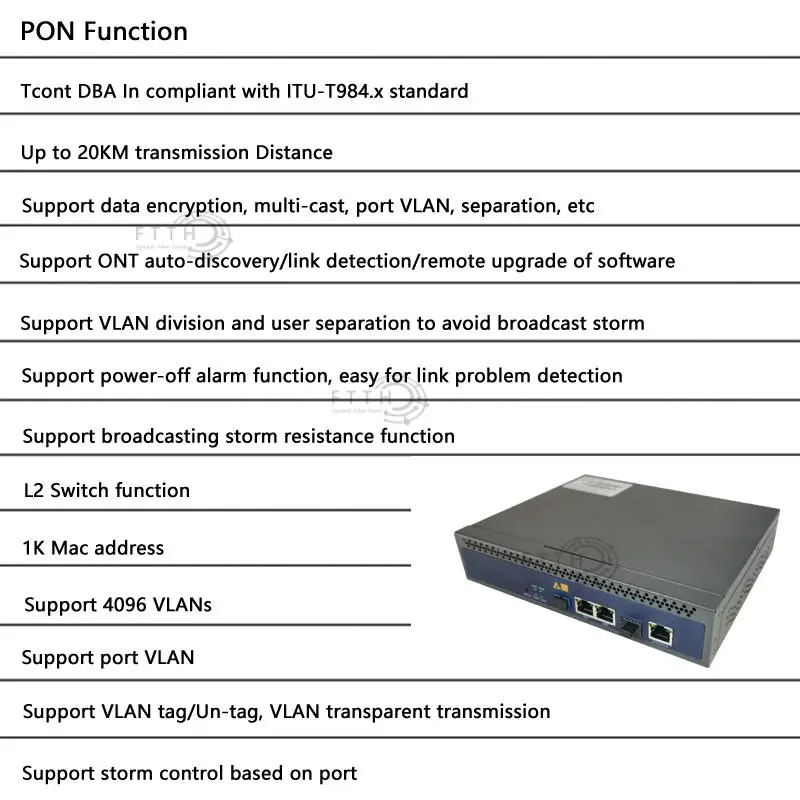 Imagem -02 - Mini Gpon Olt Ftth Telnet Cli Web Gerenciar Função Único Porto Gpon Olt Porto Gpon Olt 1:128 Compatibile Gpon Xpon Onu