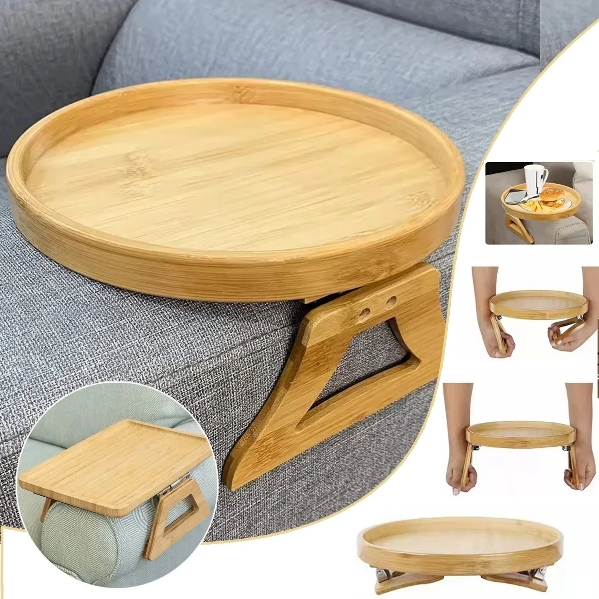 

Portable Foldable Couch Tray Wood Sofa Clip on Side Table for Wide Couches Arm Tray Clipon /Storage Holddinner Tray for Couch