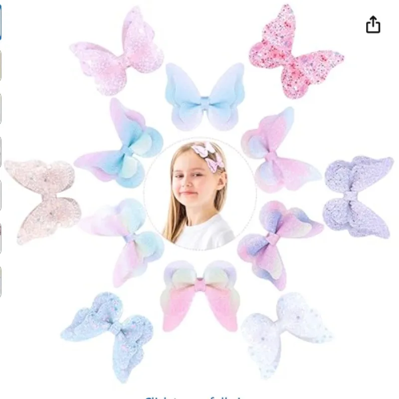 

20PCS Rainbow Glitter Butterfly Hair Clips Set for Toddlers and Kids - Sparkly Sequin Bows