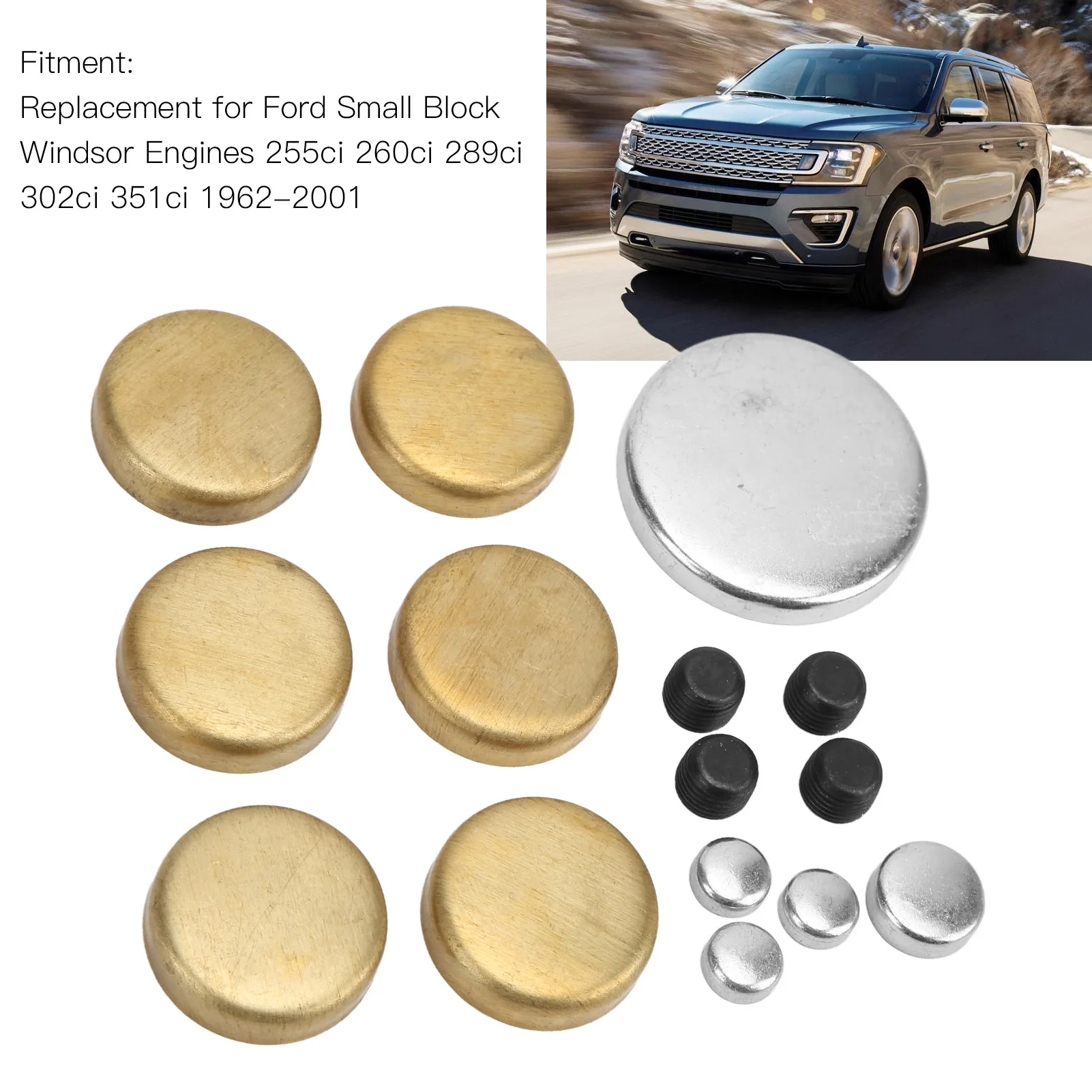 Brass Freeze Plug Kit MPE‑108BR Replacement for Ford Small Block 255ci 260ci 289ci 302ci 351ci