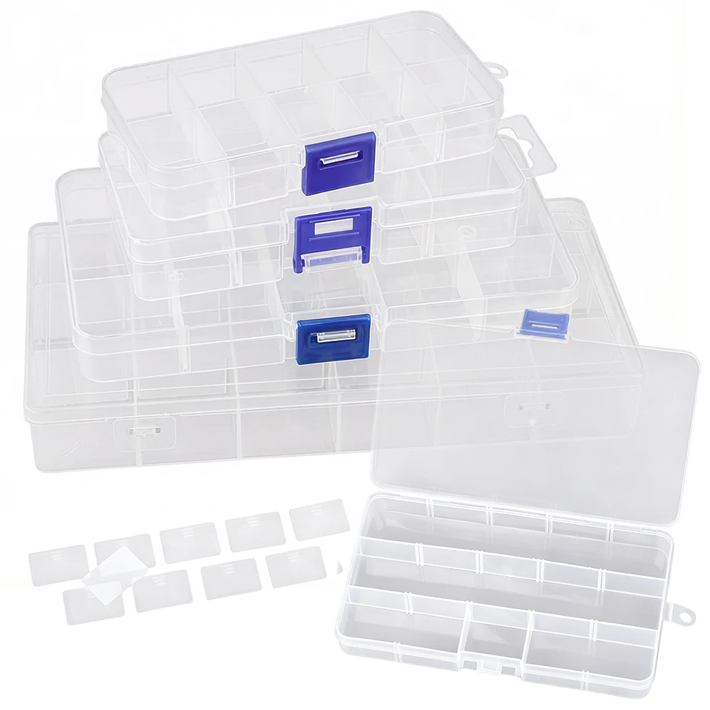 1PC Paper Clip Storage Box Compartment Adjustable Portable Storage Box Transparent Plastic Box for Household Storage TMZ