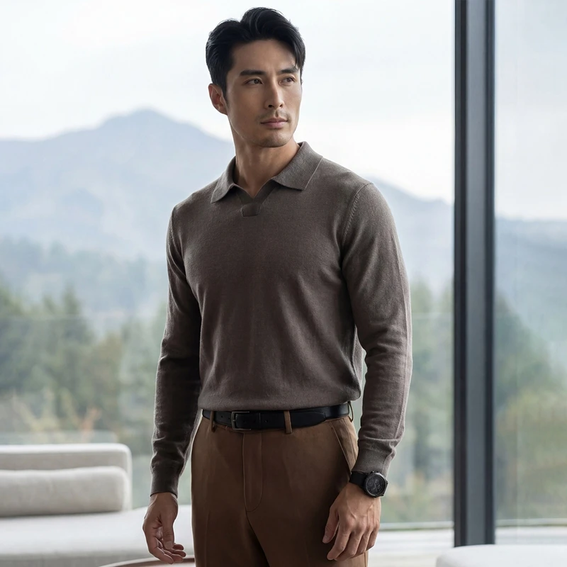 

Мужской свитер из 100% кашемира, деловой повседневный вязаный пуловер, высококачественный люксовый джемпер с воротником-стойкой, с длинными рукавами