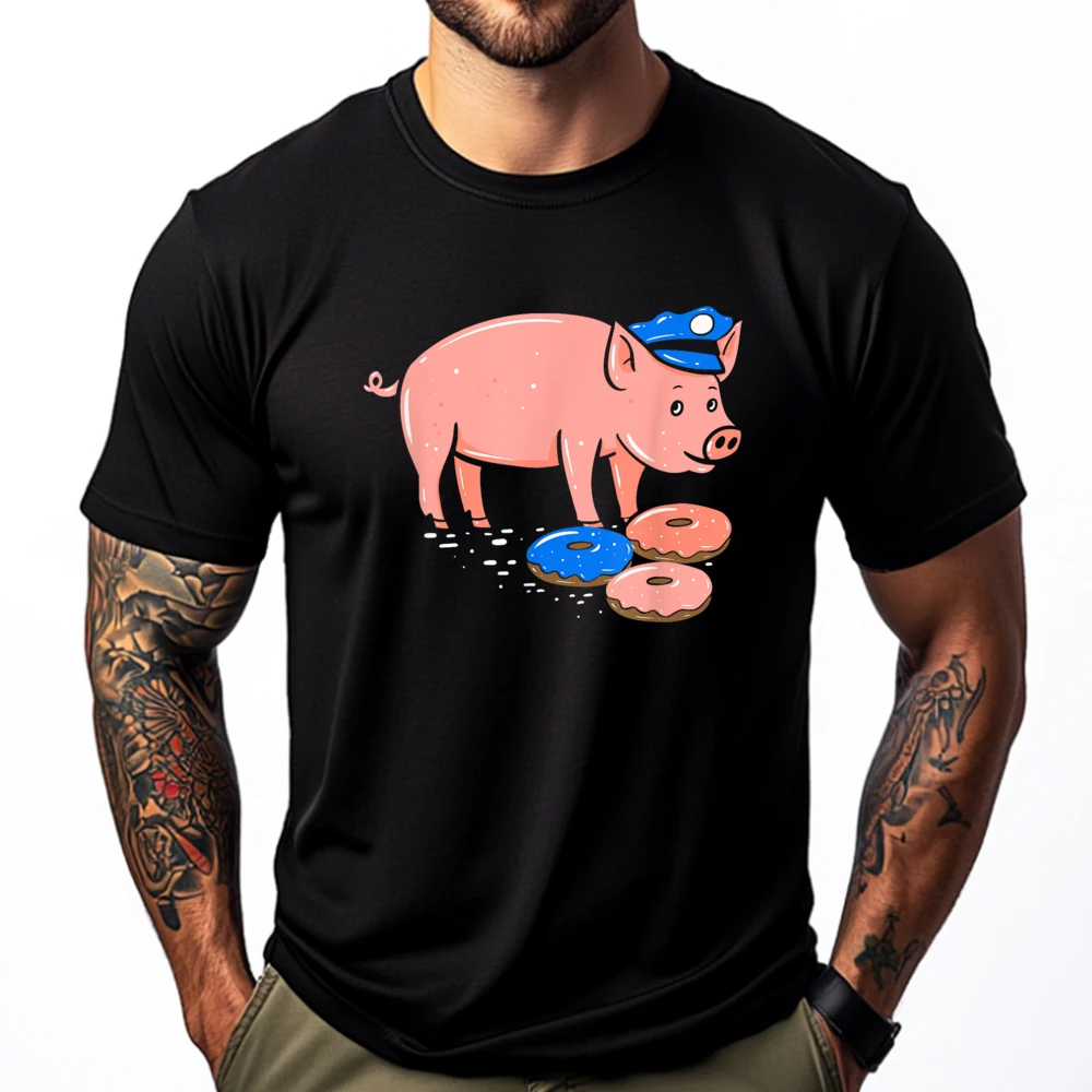 

Pig Cop T Shirt Funny Police Officer Doughnut Gift Mens Clothing 2025 Student Mens Designer Clothes Group