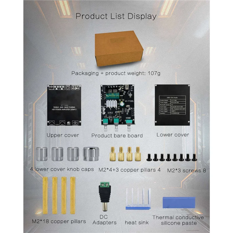 FFYY-Bluetooth 5.0 100W+100W パワーサブウーファーアンプボード 2.1 チャンネルクラス D ホームオーディオステレオイコライザーアンプ XY-T100L