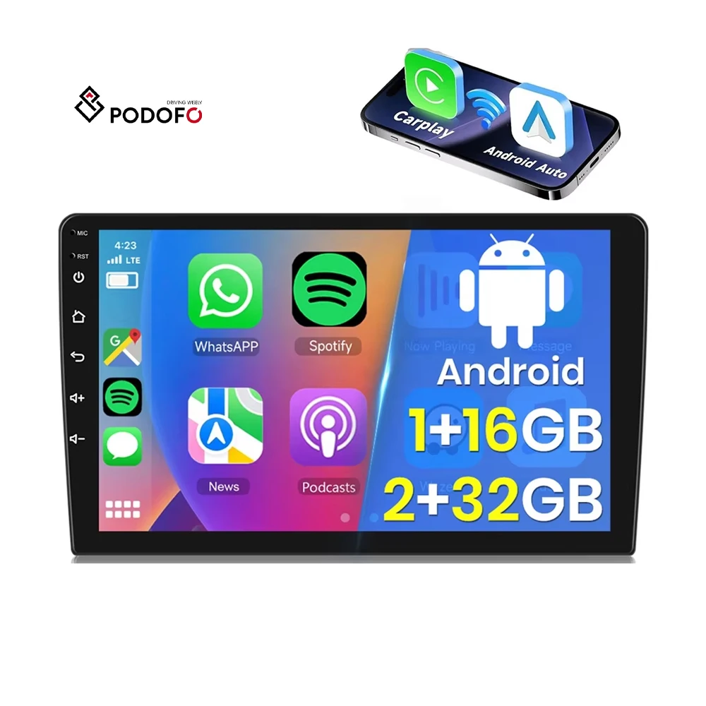 

Podofo 9/10.1" 1+16/2+32GB 2 Din Car Stereo Android Car Radio Wireless CarPlay & Android Auto GPS WIFI Hifi Audio RDS