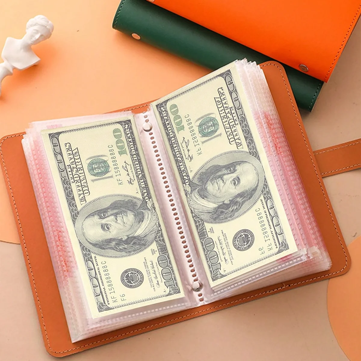 1 Cash Ledger Notebook with 50 Loose-Leaf Pages - Can Hold 100 Envelopes, Savings Book, Banknote Album, Wallet Album, Cash Collection Album, Coin Organizer, Photo Card Holder, Multifunctional Storage Bag, Money Binder, Multifunctional Binder Bag