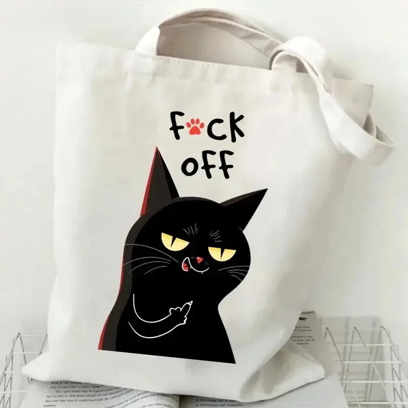 Black Cat I\'m Not Arguing Tote Bag Harajuku Resuable Eco Shopping Bag for Women Street Style Kawaii Shopper Bag Drop Student