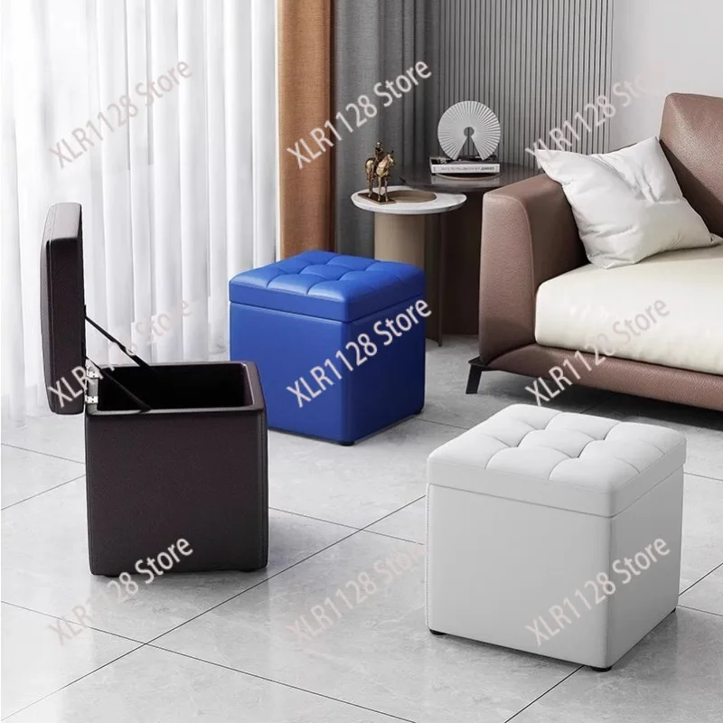 Multifunctional Square Storage Ottoman Footstool Leather Shoe Bench for Living Room Sofa Coffee Table