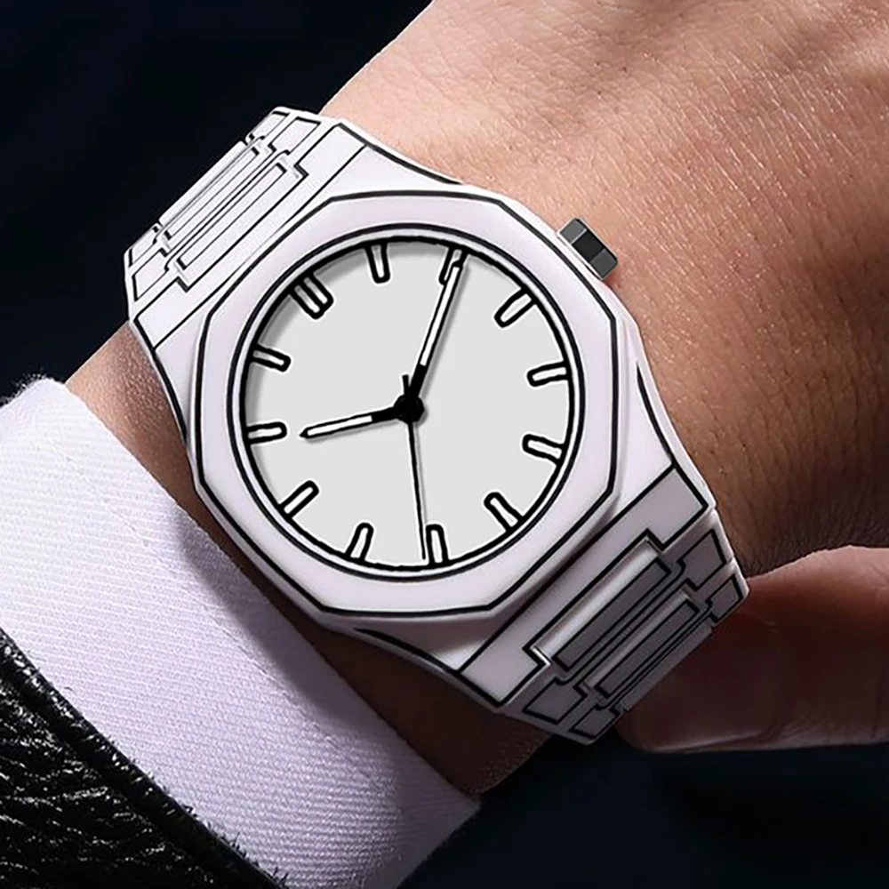 

White Black Classic Anime Line Style Quartz Watch Man Waterproof Men Watch Silicone Male Clock Sport Fashion Watches AAA Gift