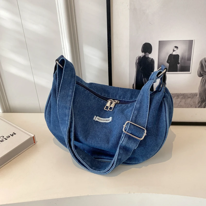 Women Denim Shoulder Bag Large Capacity Strap Adjustable Crossbody Bag Vintage Messenger Hobo Bags Casual Handbags 2024 New