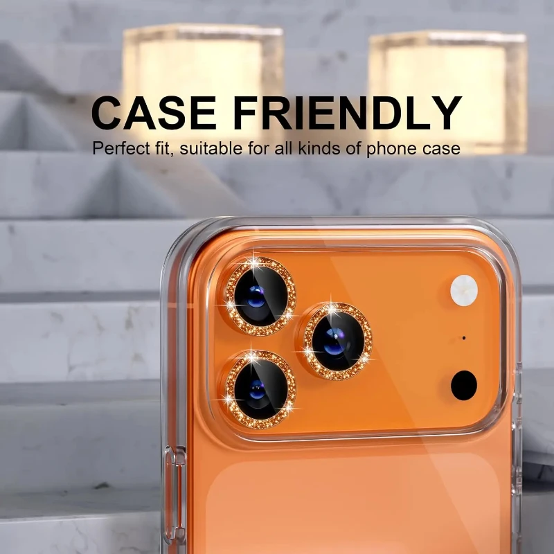 Immagine 4: Protezione Fotocamera con Cornice Metallica Diamantata Bling Glitter per iPhone 18 Pro Max 17 16 Pro, Anello in Lega con Pellicola Protettiva in Vetro Temperato per Lente