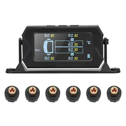 Solar TPMS 6 Sensors 15 Bar Tire Pressure Sensors Trucks  Security Alarm 3.2 Inch Digital Tire Pressure Monitoring System