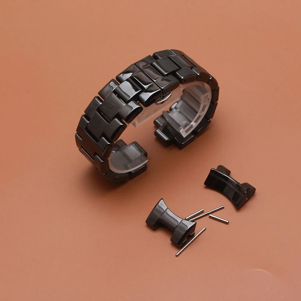 Gelang jam kualitas tinggi untuk AR1400 AR1410 keramik dengan gesper kupu-kupu baja tahan karat 22mm tali jam ujung khusus dipoles