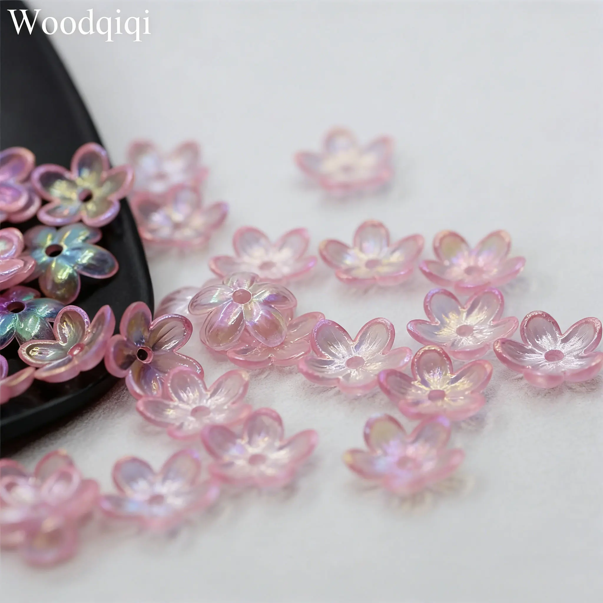 ZW18 100PCS 12mm Y2k Cream Color Retro Plating Petal Flower Beads Acrylic Frosted Minimalist Flower Bead DIY Bracelet Sewing DIY