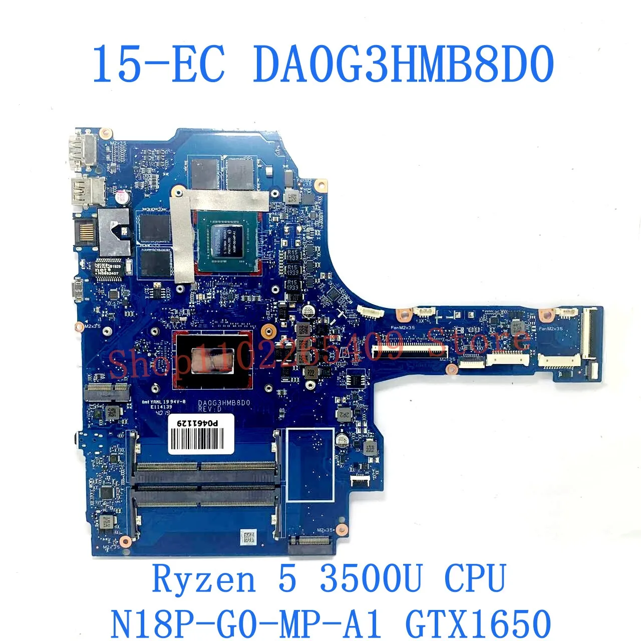 ノートブックマザーボード,HP 15-ec,L71928-601, L71930-601,da0g3hmb8d0,r5 3500u r7 3700u cpu,gtx1050,gtx1650,100% テスト