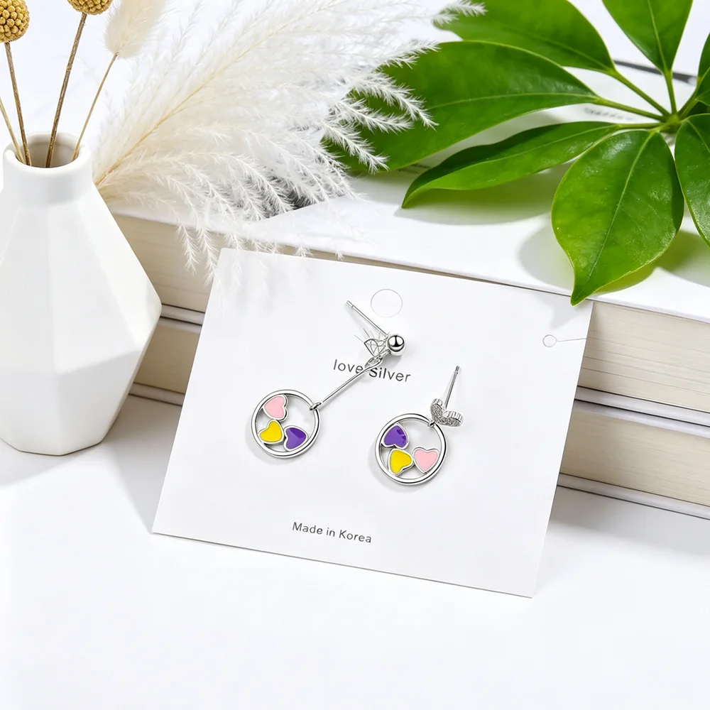 Genuine 925 Sterling Silver Dangle Earrings Silver For Women Fashion Silver Jewelry Korean Design Lovely Heart Pattern