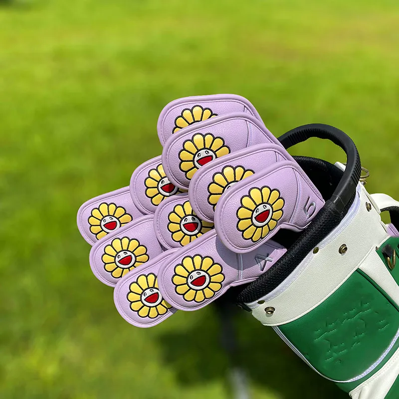 Flower Golf Iron Cover Cover Irons Club embroidery Leather Golf Head Cover Golf Accessories 10 Piece Set