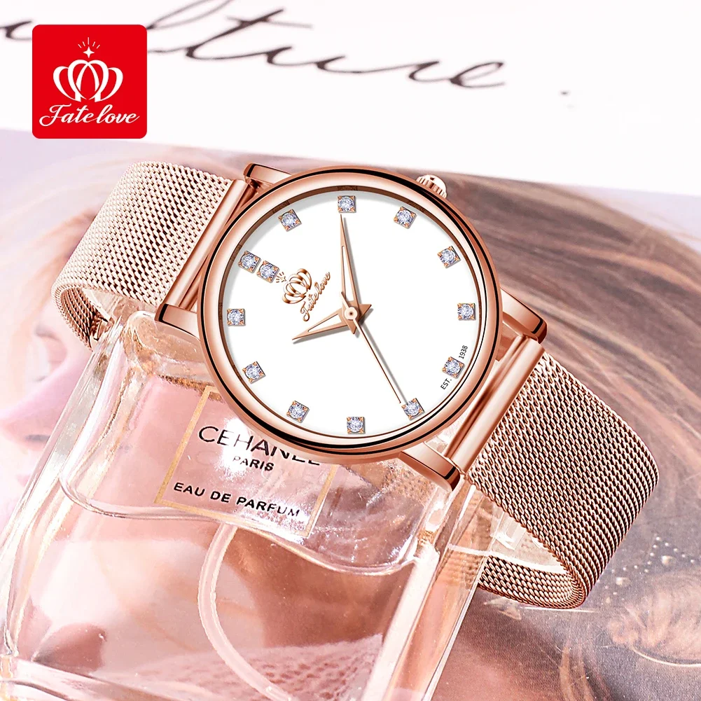 Fate Love-reloj de cuarzo luminoso para mujer, conjunto de relojes de acero inoxidable, pulsera con diamantes, resistente al agua, 816
