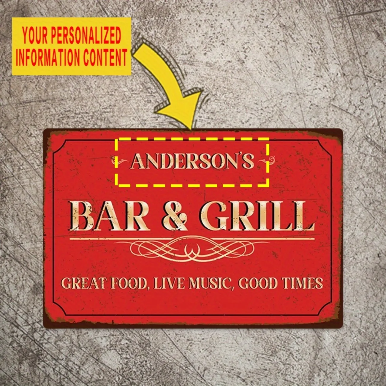 Personalisierter, anpassbarer Text, zeitgenössische Metallschilder, Bars, Grills, Mann, Höhlen, Hinterhof, Grilldekoration (nur für Dekoration)