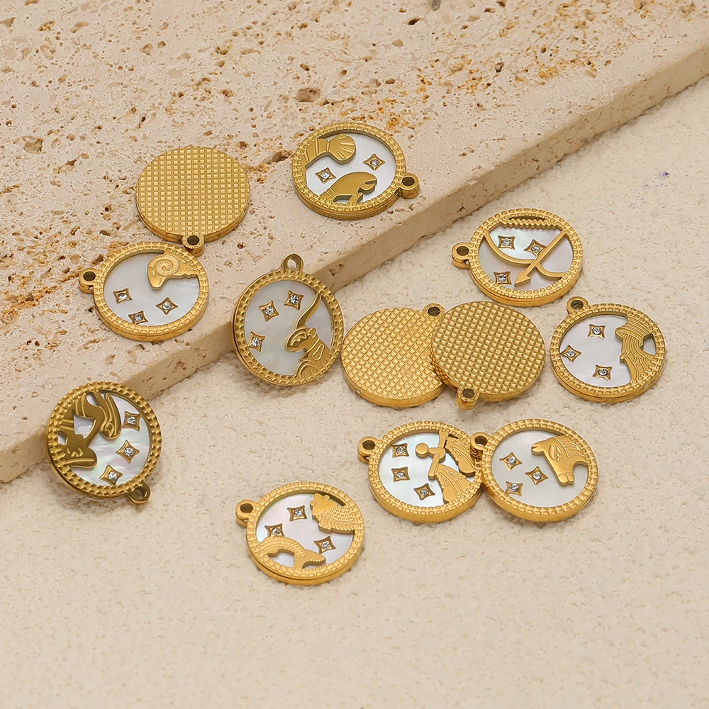 12 Stück Edelstahl-Anhänger mit 12 Sternbildern und Zirkonia-Muschel für DIY-Schmuckherstellung, Damen-Halsketten, Anhänger, Ohrringe – Detail 5