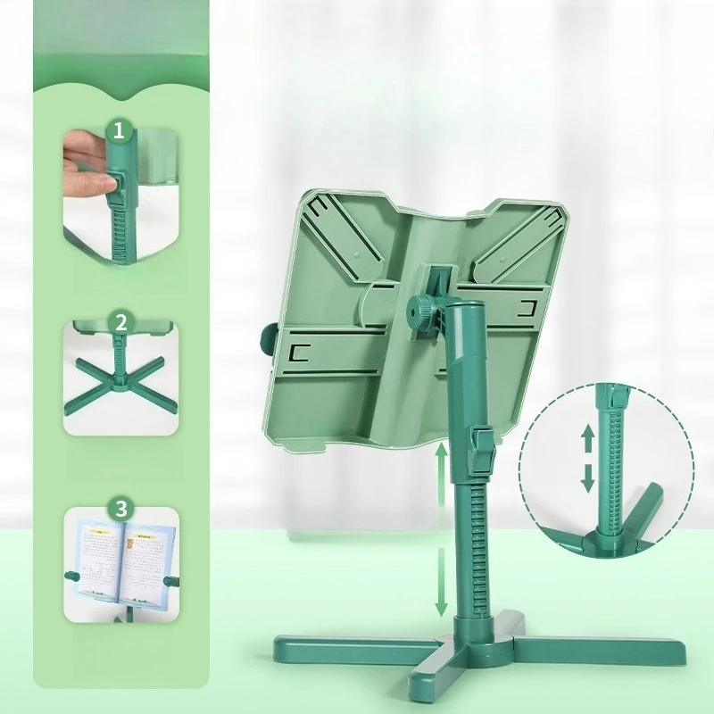 Height Adjustable Kids Foldable Book Stand Portable Desktop Reading Holder Page Clip Book Support For Student Study