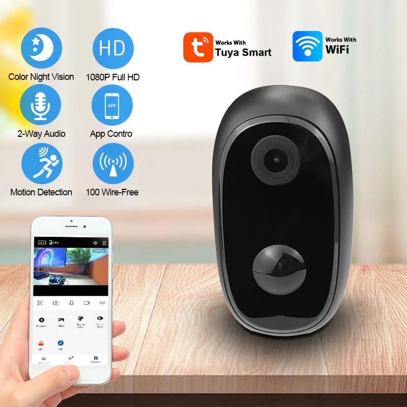 Tuya Smart Mini WiFi Camera Magnetic Mount 10000mah Recharge Battery In-Outdoor Waterproof Wall Mount Ip Video Security Monitor