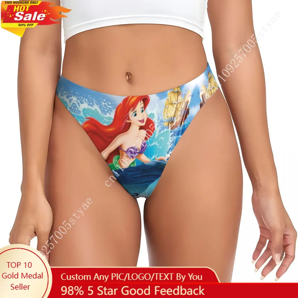 

Custom The Little Mermaid Ariel Cartoon G-string Panties Womens Breathable Thong Underwear