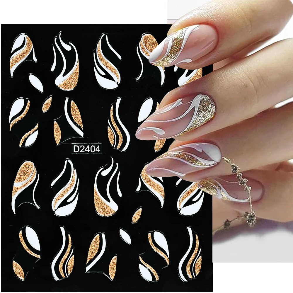 1 stks Laser Goud/Zilver Franse Lijnen Nail Art Stickers10*8 cm Bocht Streep Zelfklevende Slider Luxe Golf Lijn Manicure Decals * &