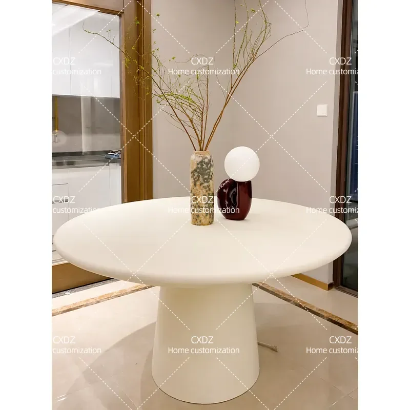Simple and modern medieval solid wood cream wind round dining table, household dining table, quiet wind negotiation table