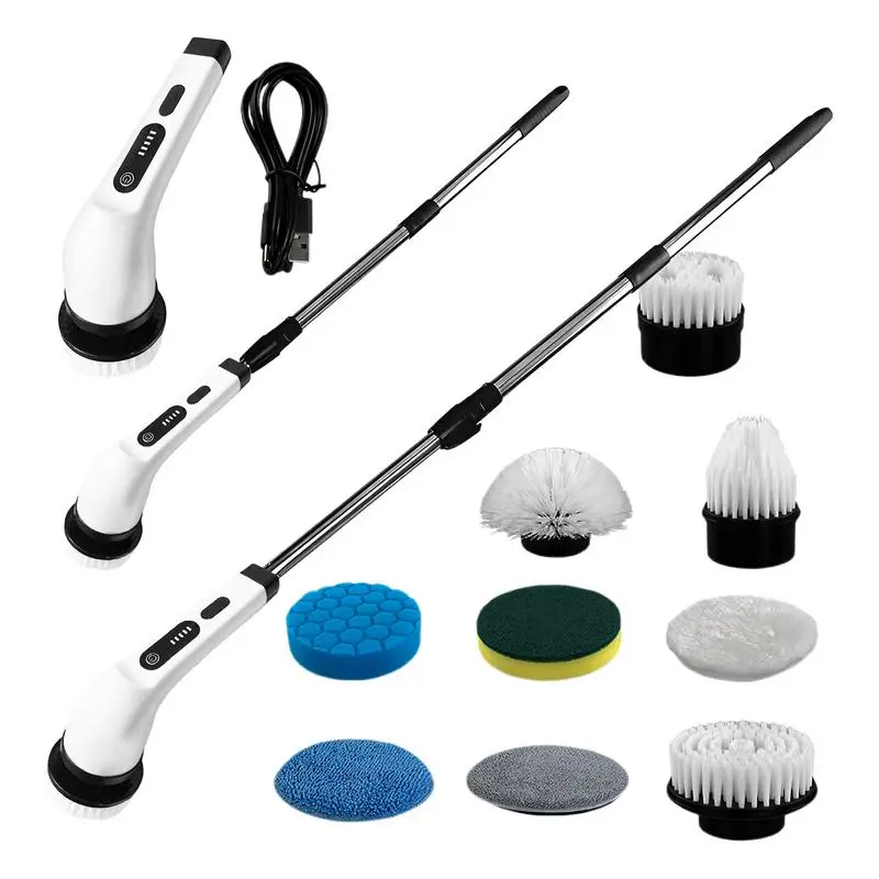 Handheld Kitchen Cleaning Brush Handheld Rotary Scrubber Brush Long Retractable Handle Design Cleaning Tool For Bathrooms