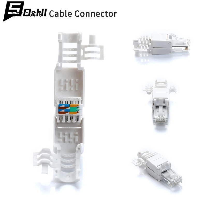 1Pcs RJ45 Plug Tool-less Connector No Crimp Connectors CCTV Ethernet Cable Tool-less Crystal Head Plug CAT6A RJ45 Connector