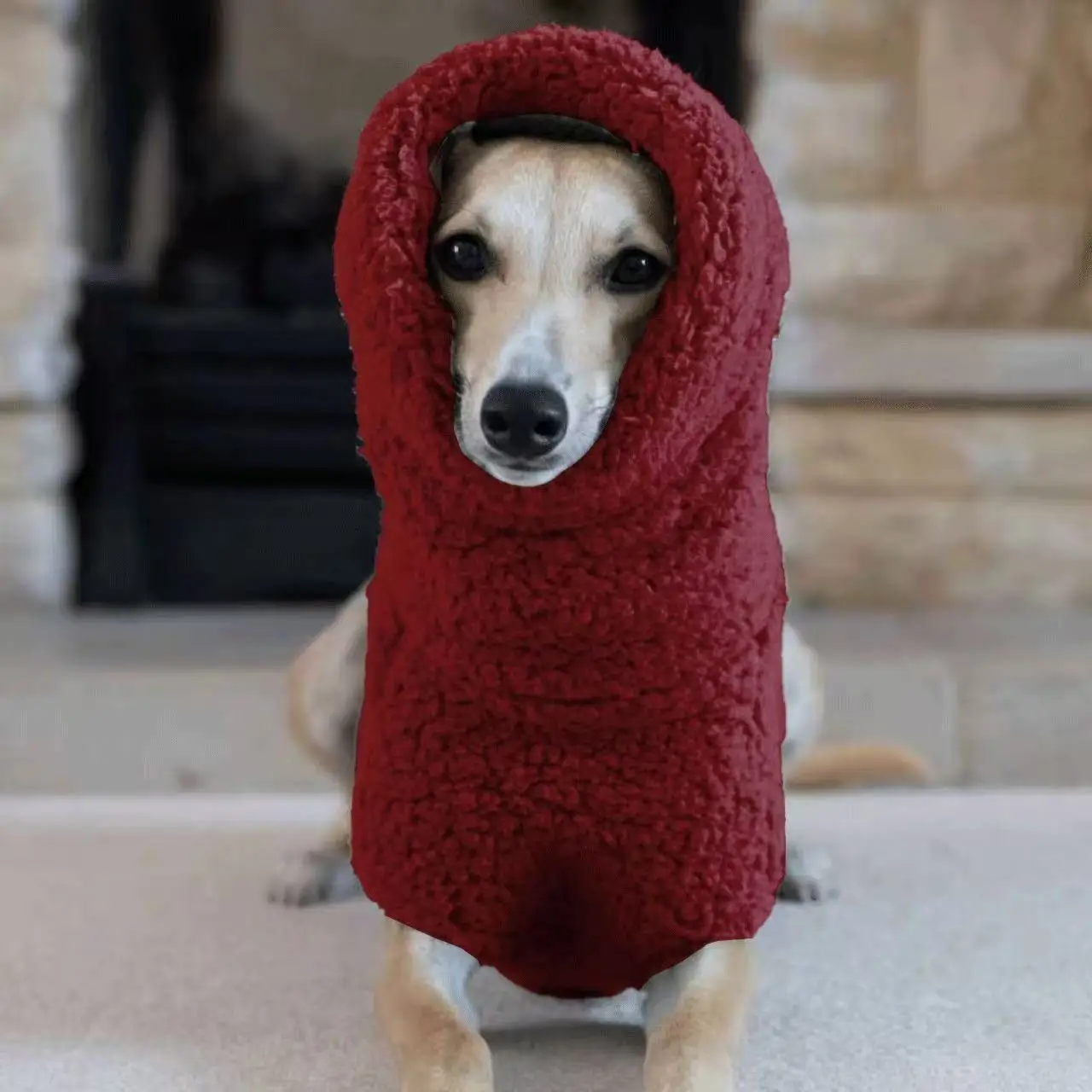 Winterlicher orangefarbener Fleece-Pullover für Whippet-Hunde, hochgeschlossener, dicker, warmer Sweatshirt mit Ärmeln für ungarische spanische Windhundkleidung – Detail 12
