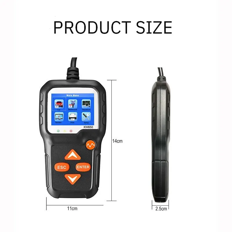 KW650 Battery Tester High Precision Color Screen 6V to 12V Car Motorcycle Battery Car Lawn Mower Imported Chip Battery Tester