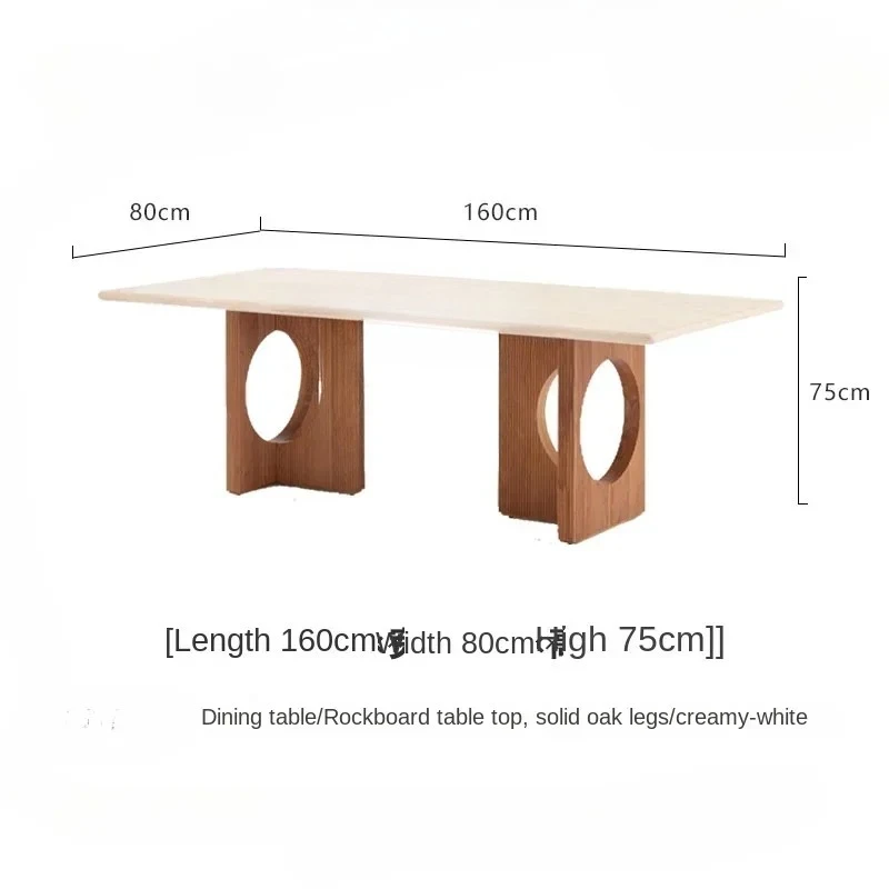 

ZC Ancient Style Cave Stone Stone Plate Dining Table Rectangular Living Room Solid Wood Retro Cream Style Home