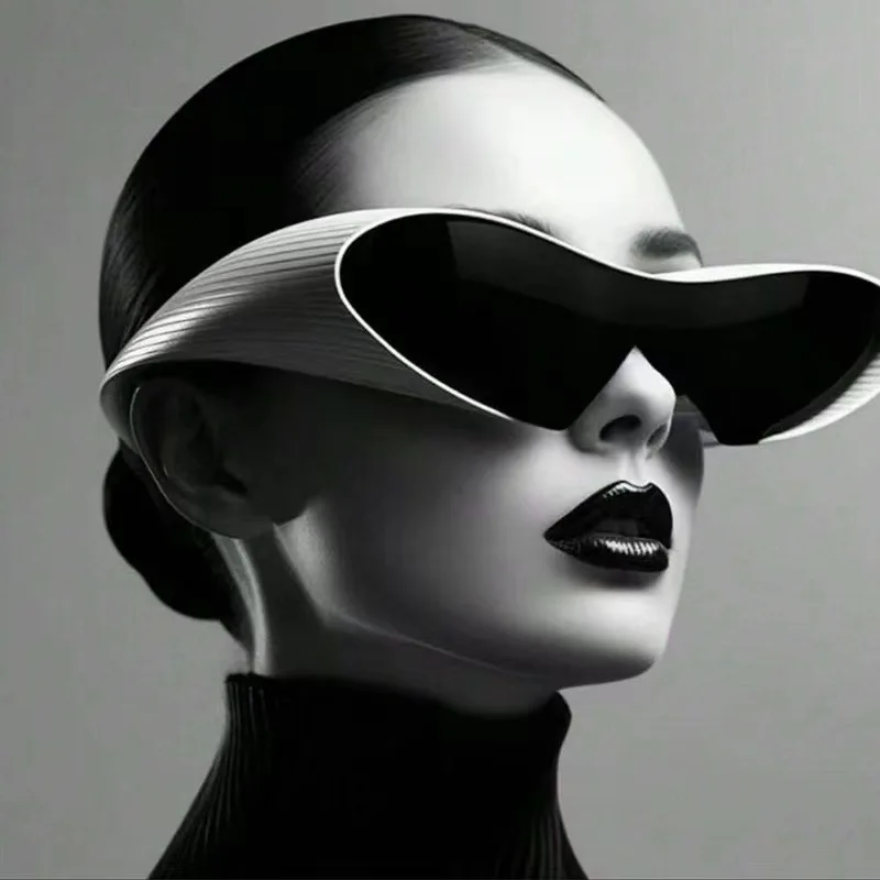 نظارات شمسية جديدة مقاومة للأشعة فوق البنفسجية، نظارات بانك، نظارات شمسية مدمجة بإطار كبير Y2k مستقبلية 7751