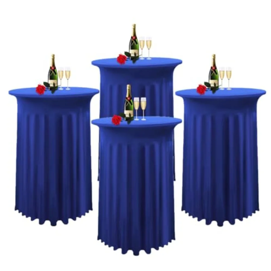 

4 Pack Cocktail Table Covers 32"x 43" Spandex Stretch Round Cocktail Tablecloths with Wavy Drapes Fitted High Top Bar Table Ski