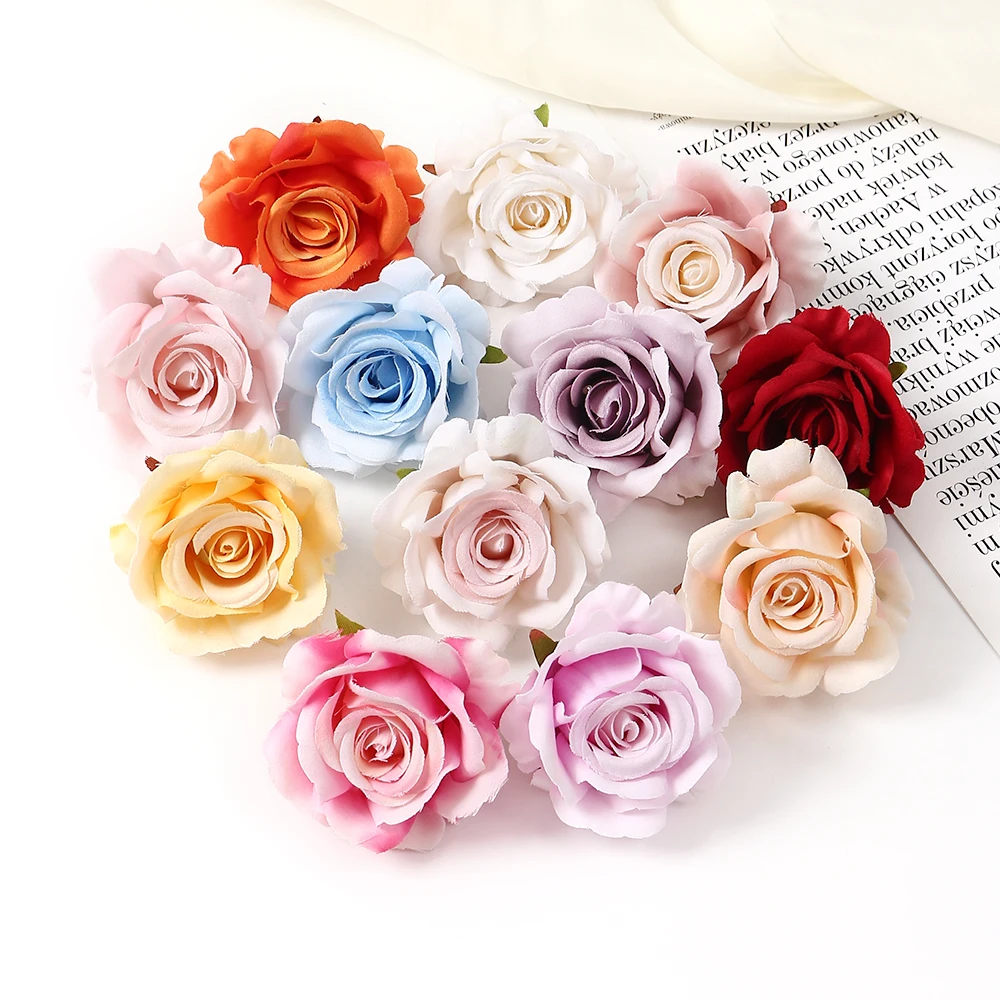 5/10pcs Rose Artificial Flowers 6CM Fake Flowers for Home Room Decor Wedding Decoration DIY Garland Candy Gift Box Cake Ornament