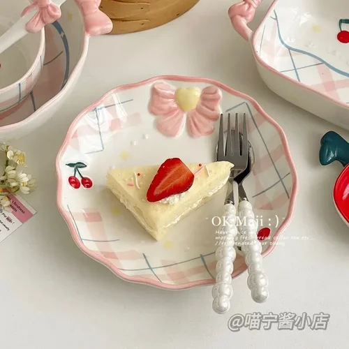 인스타그램 홈 야채 접시 아침 식사 접시, 체리 접시, 하이 뷰티 디저트, 귀여운 세라믹 식기, 플랫 접시 세트 장식 