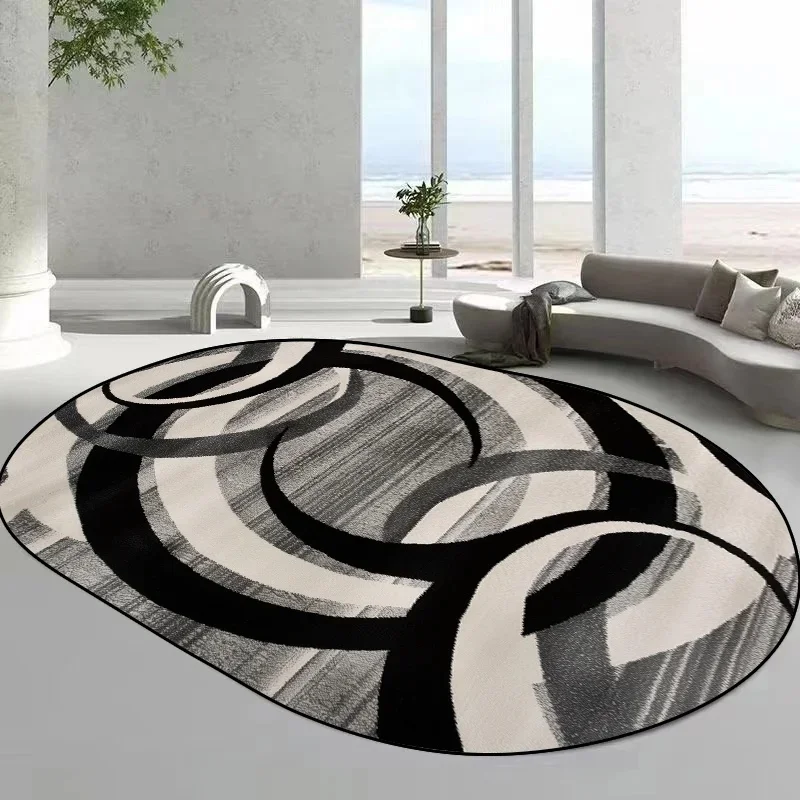 VIKAMA Irregular Oval Abstract Curve Rug, Black Brown Line Soft Anti-slip Carpet for Living Room Sofa Bedroom Home Decor