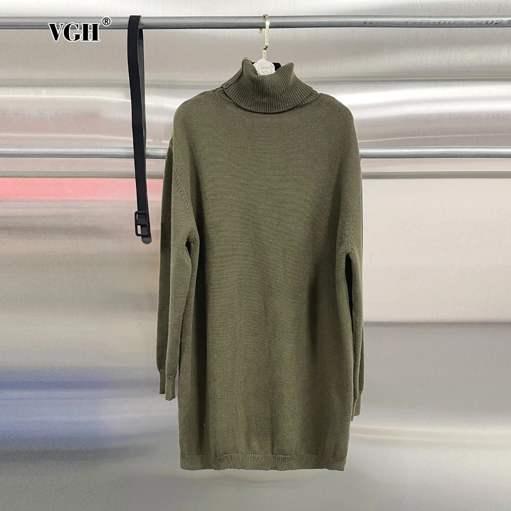 

VGH минималистичный базовый трикотаж для похудения с поясом для женщин, водолазка с длинным рукавом, темпераментный свитер, женская осенняя одежда