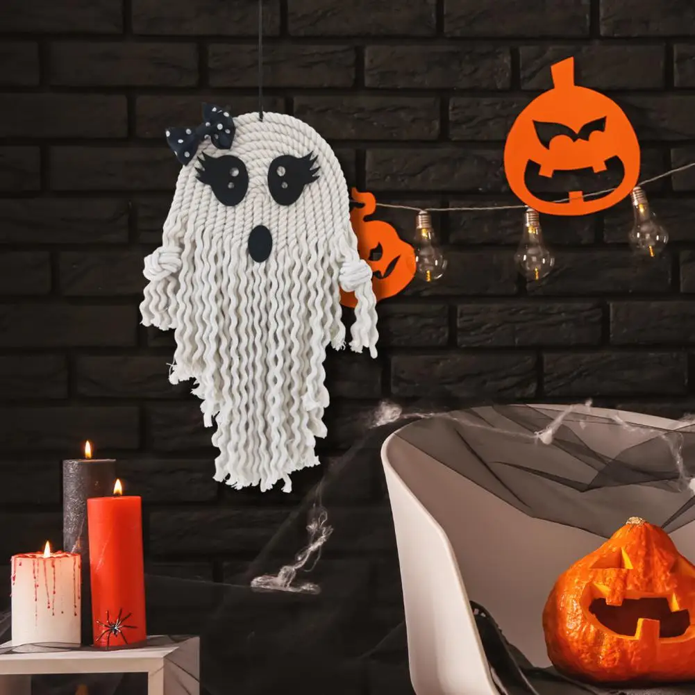 

Eye-catching Halloween Decor Handwoven Cotton Thread Decoration Spooky Ghost Ornament Tapestry Handmade Boho Wall for Bedroom