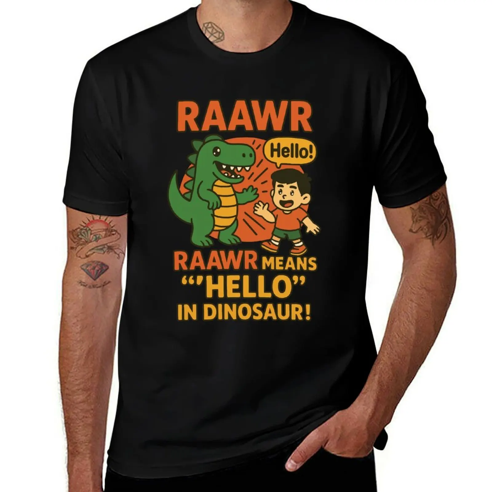 

Футболка Raawr Means Hello In Dinosaur для детского сада, милая одежда, футболка с рисунком, винтажная мужская футболка, мужская одежда