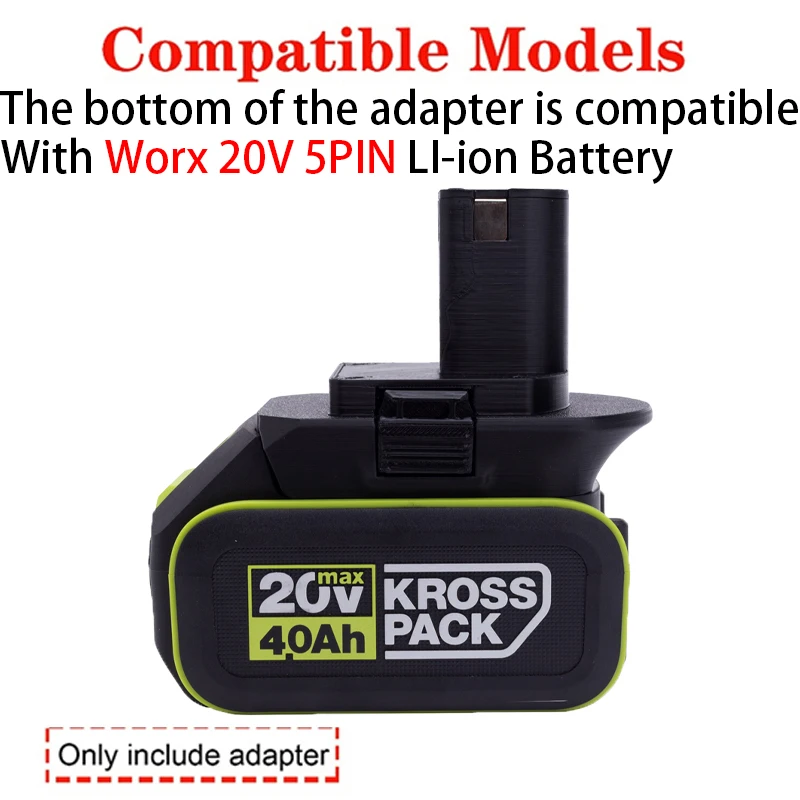 Battery Adapter/Converter for Ryobi 18V ONE+ Li-ion Tools to Worx 20V 5PIN Li-ion Battery Adapter Power Tool Accessories