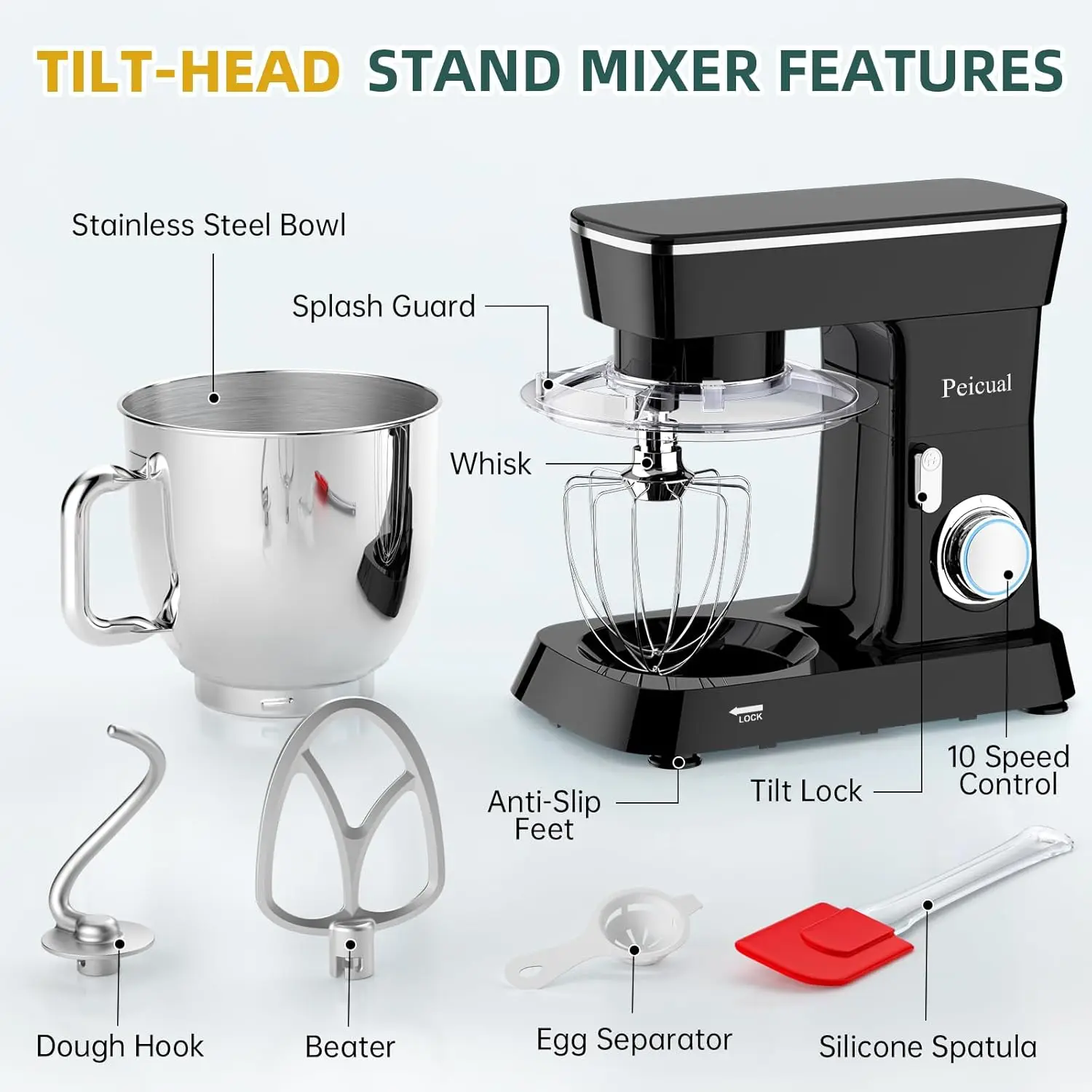 Stand mixer, 5,5 qt 10 p Geschwindigkeit Kippkopf Küchen mixer, Mixer mit Edelstahls chale, Teig haken, flacher Schläger