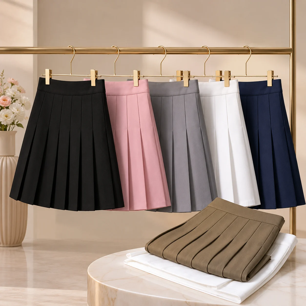 

2026 New Women Pleated Mini Skirt Y2K Summer High Waist A Line Skater Skirt Japanese School Uniform Kawaii Solid Color Outfit