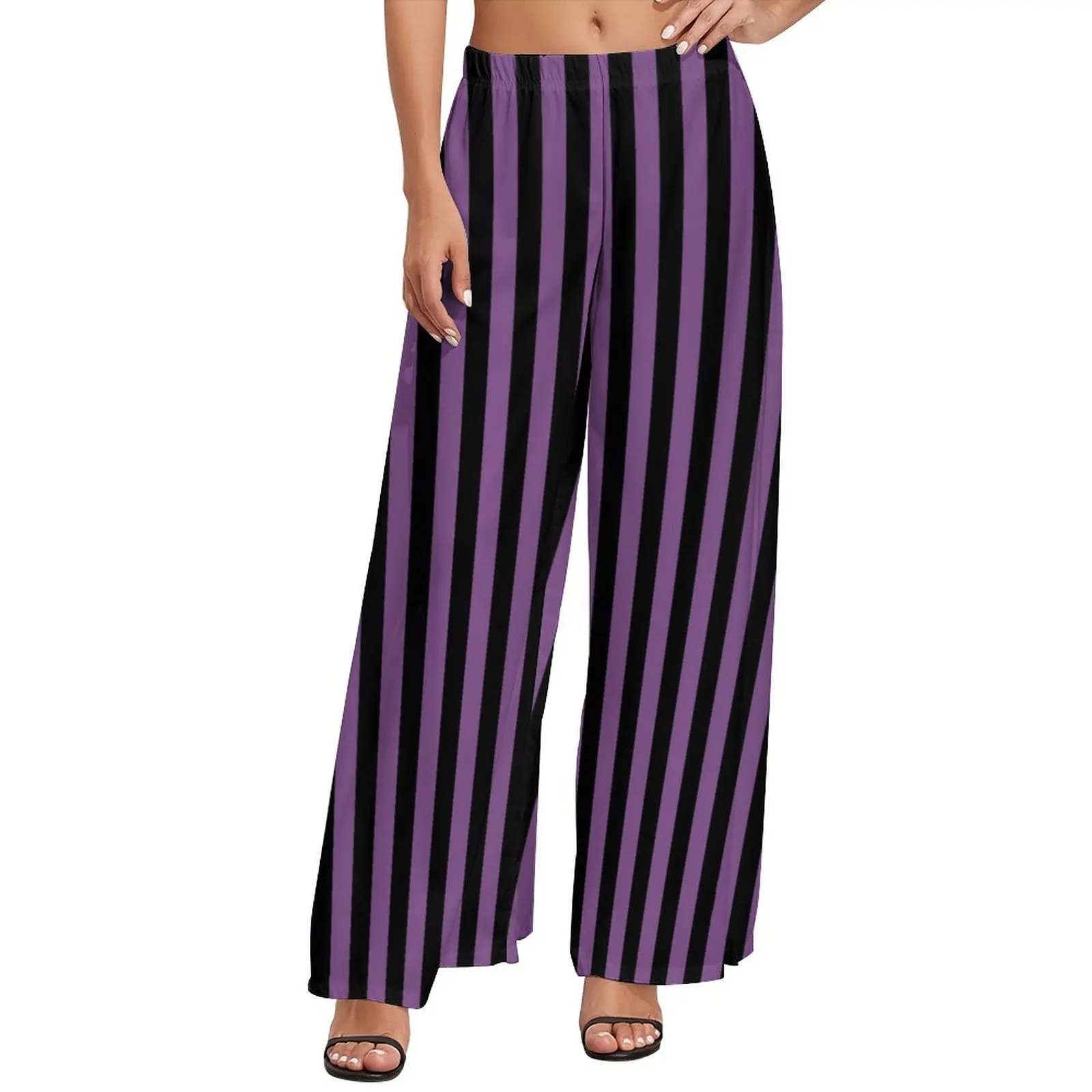 Black And Purple Line Pants Vertical Stripe Print Workout Wide Leg Pants Woman Oversized Beach Printed Straight Trousers