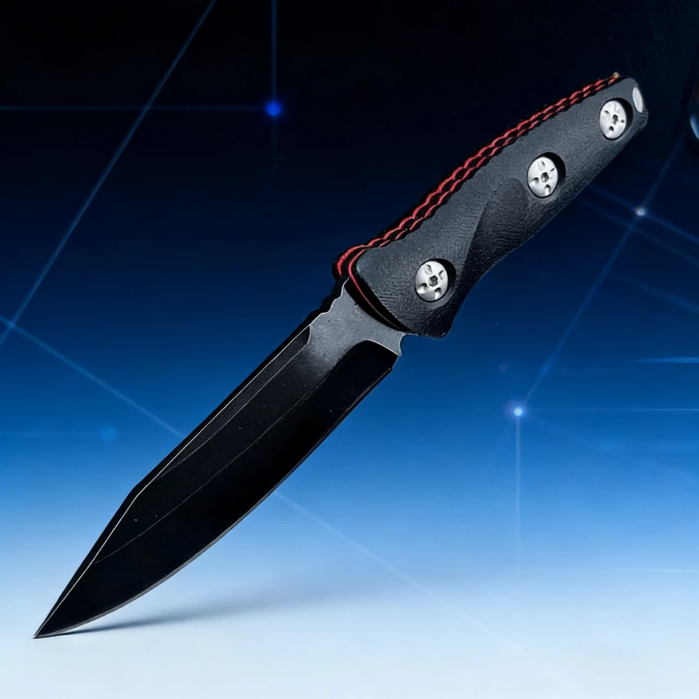 113 سكين مستقيم صغير من الفولاذ المقاوم للصدأ باللون الأسود - مقبض 7Cr13Mov Blade G10 مناسب للبقاء في الهواء الطلق وقطع الحبال #1