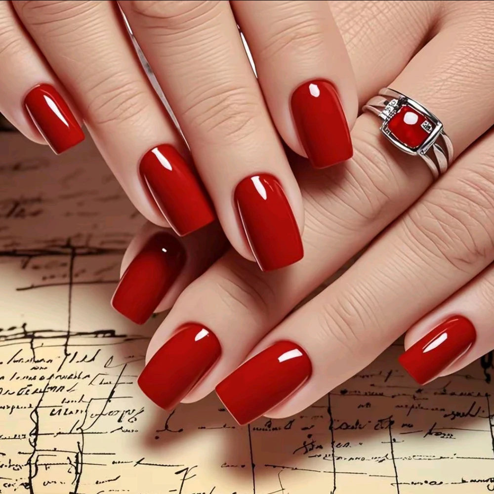 24Pcs Wine Red Long Square Fake Nails For Design Shiny Artificial Press On False Nails DIY Full Cover Tips Manicure Tool