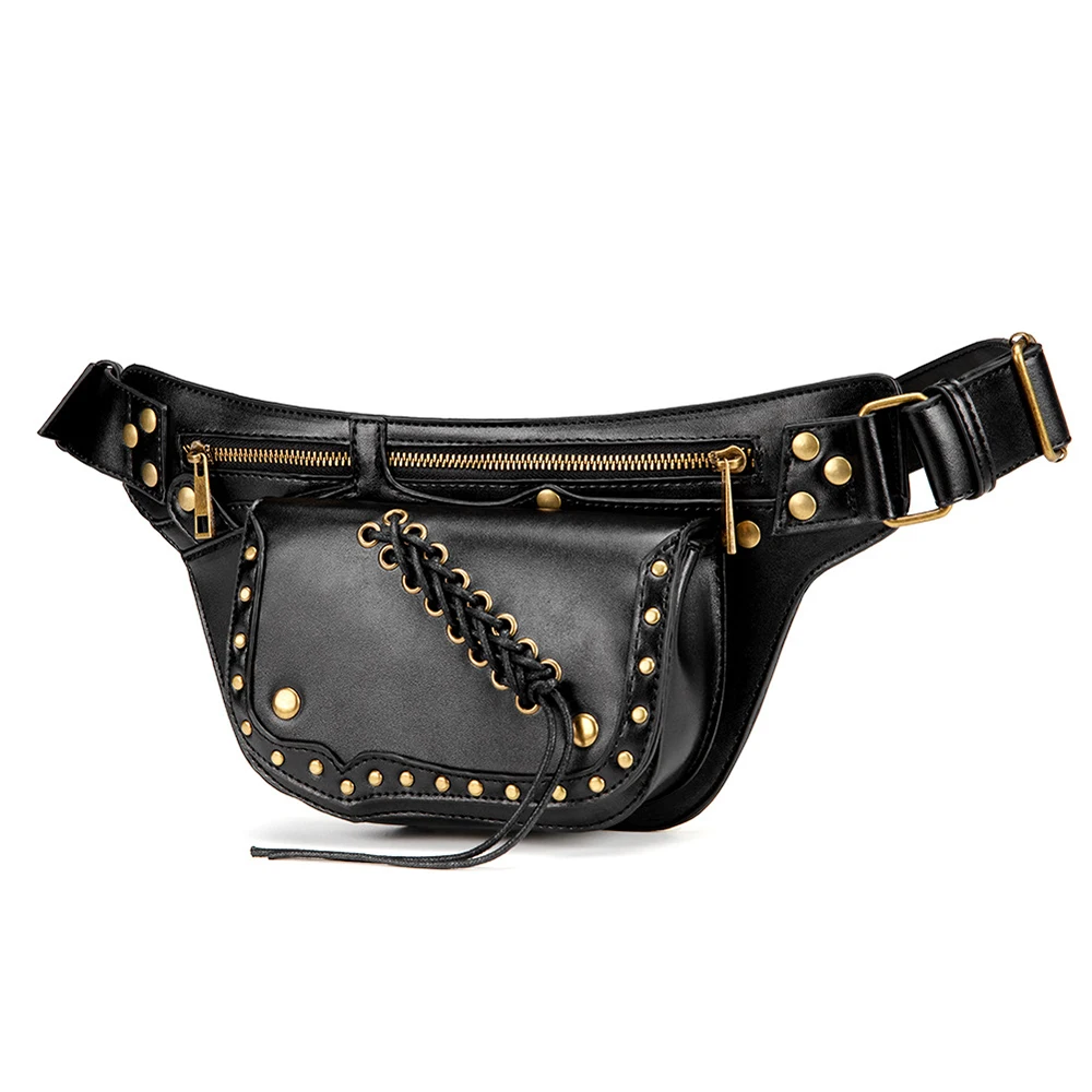 New Medieval Steampunk Retro Waist Pocket Unisex Viking Knight Pirate Cosplay Black Rivet Pu Leather Belt Mini Pouch Bag Props