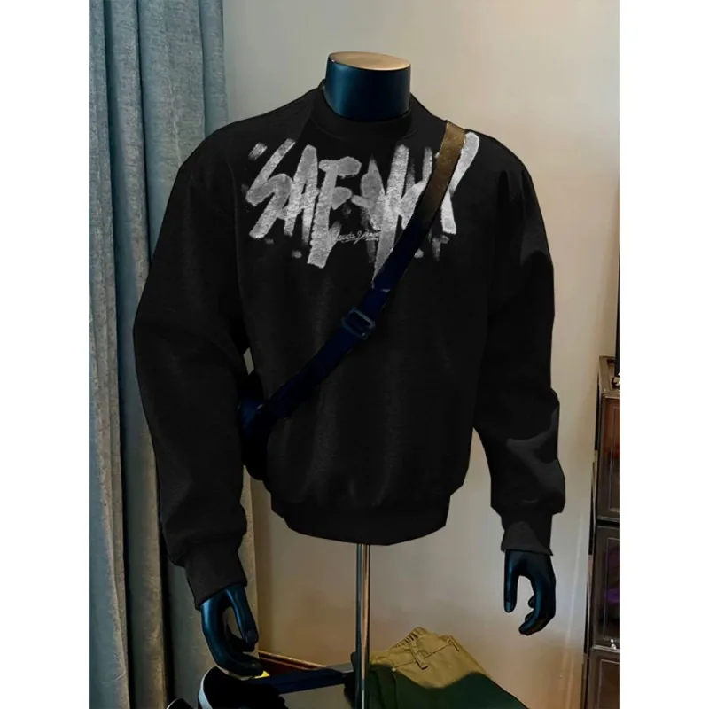 American Letter Print Plush Sweatshirt Men Autumn Winter 2025 New Oversize Loose Long sleeves Pullover Y2K Top Men Warm clothing